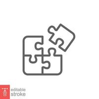 Puzzle jigsaw line icon. Simple outline style. Join teamwork, challenge, square, block, part, business logo concept design. Vector illustration isolated on white background. Editable stroke EPS 10.