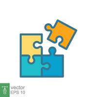 Puzzle jigsaw icon. Simple filled outline style. Join teamwork, challenge, square, block, combination, problem solving, solution, flat symbol. Vector illustration isolated on white background. EPS 10.