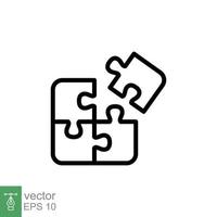 Puzzle jigsaw line icon. Simple outline style. Join teamwork, challenge, square, block, part, business logo concept design. Vector illustration isolated on white background. EPS 10.