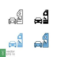 Drive through icon in different style. Two colored and black drive thru vector icons designed in filled outline, line, glyph and solid style. Vector illustration isolated on white background. EPS 10.