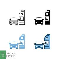 Drive through icon in different style. Two colored and black drive thru vector icons designed in filled outline, line, glyph and solid style. Vector illustration isolated on white background. EPS 10.