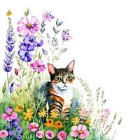 Meadow Kitten Floral Corner Border vector