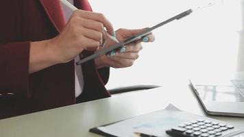 Financial Business team present. Business man hands hold documents with financial statistic stock photo, discussion, and analysis report data the charts and graphs. Finance Financial concept video