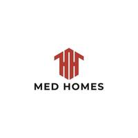 Abstract initial letter MH or HM logo in red color isolated in white background applied for real estate firm logo also suitable for the brands or companies have initial name HM or MH. vector