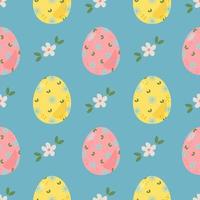 Cute and sweet seamless repeated pattern background with decorated and textured easter eggs and flowers. Vector pattern design for printing on fabric, paper for scrapbooking, gift wrap and wallpapers.