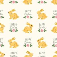 Pattern with cute rabbits, bunny or hare. Baby animals and Easter eggs print. Childish apparel print in pastel colors. Wrapping paper, greeting cards, textile design. vector