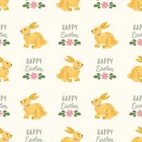 Pattern with cute rabbits, bunny or hare. Baby animals and Easter eggs print. Childish apparel print in pastel colors. Wrapping paper, greeting cards, textile design. vector