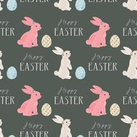 Easter pattern with cute white rabbits, bunny or hare. Baby animals and Easter eggs print. Background for design of the cover, product packaging, advertising banner, postcard, printing on textile. vector