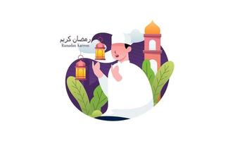 Ramadan Kareem Concept of a Religious Muslim Praying to Allah vector