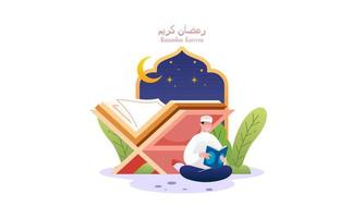 Muslim People Reciting Al-Qur'an in Ramadan Kareem Concept vector