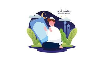 Ramadan Kareem Concept of a Religious Muslim Praying to Allah vector