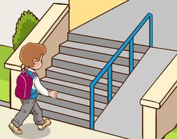 vector de dibujos animados de chico yendo a la escuela