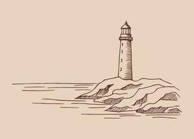 Lighthouse. Hand drawn illustration converted to vector. Sea coast graphic landscape sketch illustration vector. vector