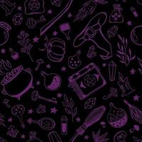 Seamless pattern with hand drawn magic tools, concept of witchcraft. Witchcraft, magic background for witches and wizards. vector