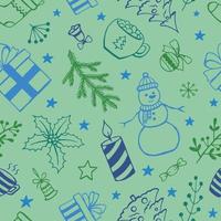 Christmas seamless pattern, hand drawn style doodle elements. Vector illustration.