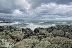 Sea Storm tempest on the rocks photo