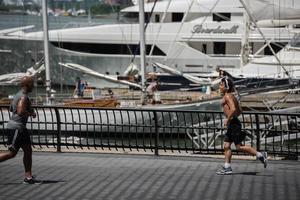 NEW YORK - USA 16 JUNE 2015 people jogging at marina photo