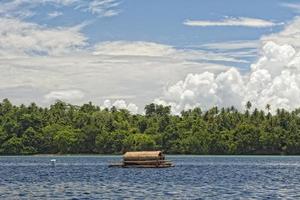 Small wood floating fishing platform photo