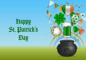 st. patrick's day banner with party balloons and pot on spring background vector