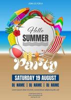summer party poster with beach elements. summer party flyer vector