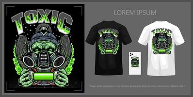 Poisonous skull illustration t-shirt design complete with mockup. vector