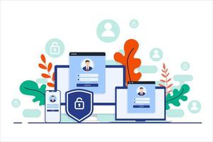 Online registration or sign up user interface screen on laptop, desktop computer, smartphone. Secure login, password protection concept for landing page, UI, mobile app vector