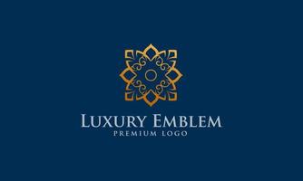 Luxury Emblem Vector Logo Template. Gold and Blue Parttern Ornament, Easy to use.