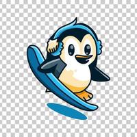 penguins surfing vector beach cartoon illustration