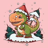bebé dinosaurio con Navidad sombrero vector