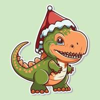 sticker cartoon dinosaur with christmas hat vector