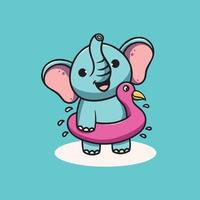 linda elefante con Pato flotador dibujos animados ilustración vector