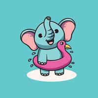 Cute elephant with duck floater cartoon illustration vector