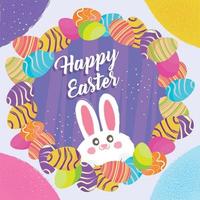 Happy easter poster with rabbit and eggs Vector illustration