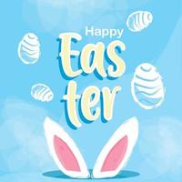 Happy easter egg poster with rabbit ears and eggs Vector illustration