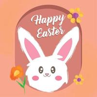 Happy easter poster with rabbit and flowers Vector illustration