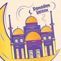 de colores Ramadán kareem póster con bosquejo de mezquita y Luna vector ilustración