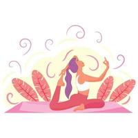 Flat girl character on a natural environment doing yoga Vector illustration