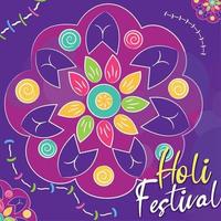 Colored holi festival poster with mandala Vector illustration