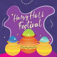 Colored holi festival poster with artisan vases and powder Vector illustration