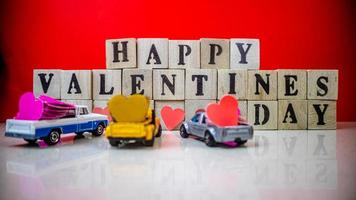 minahasa, Indonesia  January 2023, Happy valentine day on wooden blocks photo