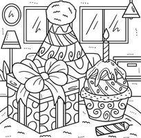 Birthday Cupcake , Party Hat, and Gift Coloring vector