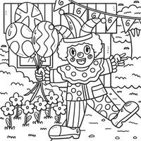 Birthday Clown with Balloon Coloring Page for Kids vector