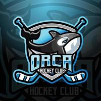 orca asesino ballena mascota hockey equipo logo diseño vector con moderno ilustración concepto estilo para insignia, emblema y camiseta impresión. moderno orca ballena proteger logo ilustración para deporte, liga