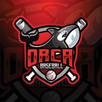 Orca killer whale mascot baseball team logo design vector with modern illustration concept style for badge, emblem and tshirt printing. logo for sport, gamer, streamer, league and esport team.