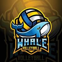 Whale mascot volleyball team logo design vector with modern illustration concept style for badge, emblem and tshirt printing. logo illustration for sport, gamer, streamer, league and esport team.