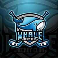 Whale mascot hockey team logo design vector with modern illustration concept style for badge, emblem and tshirt printing. logo illustration for sport, gamer, streamer, league and esport team.