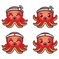 Vector flat design cartoon takoyaki octopus characters. Cute mochi mascot friendship. Set of characters for Greeting card illustration template and logo.