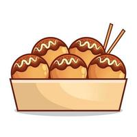 linda takoyaki ilustración. japonés tradicional comida o bocadillo ilustración vector para póster, fondo de pantalla, imprimible decorativo. dibujos animados plano diseño Arte pastel colores en blanco antecedentes modelo.