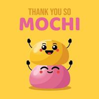 Vector flat design cartoon daifuku mochi characters. Cute mochi mascot friendship. Set of characters for Greeting card illustration template.