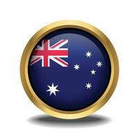 Australia Flag circle shape button glass in frame golden vector